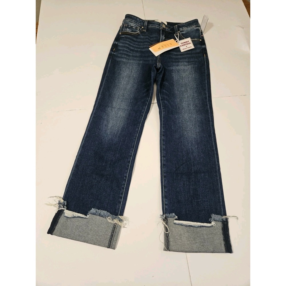 Risen High Rise Tummy Control Cuffed Straight Leg Jeans Womens Size 7/28